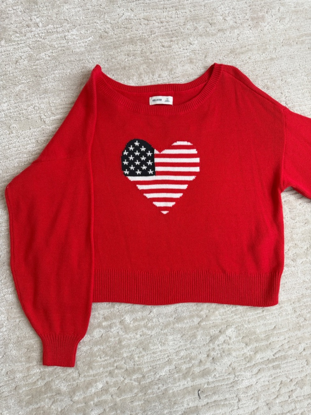 Hollister Red Crewneck Sweater with Flag Heart